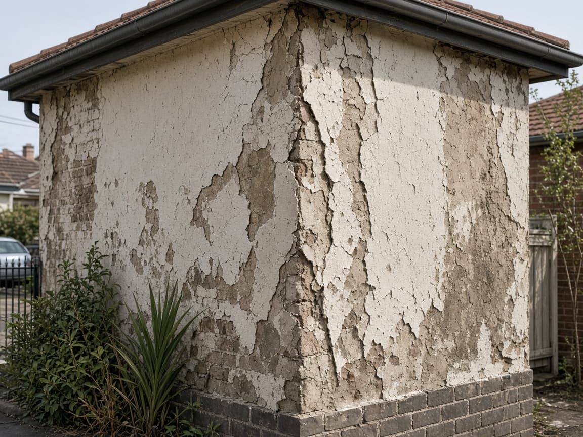 Example of weathered render at a window corner of the kind inspected on a visit (2)